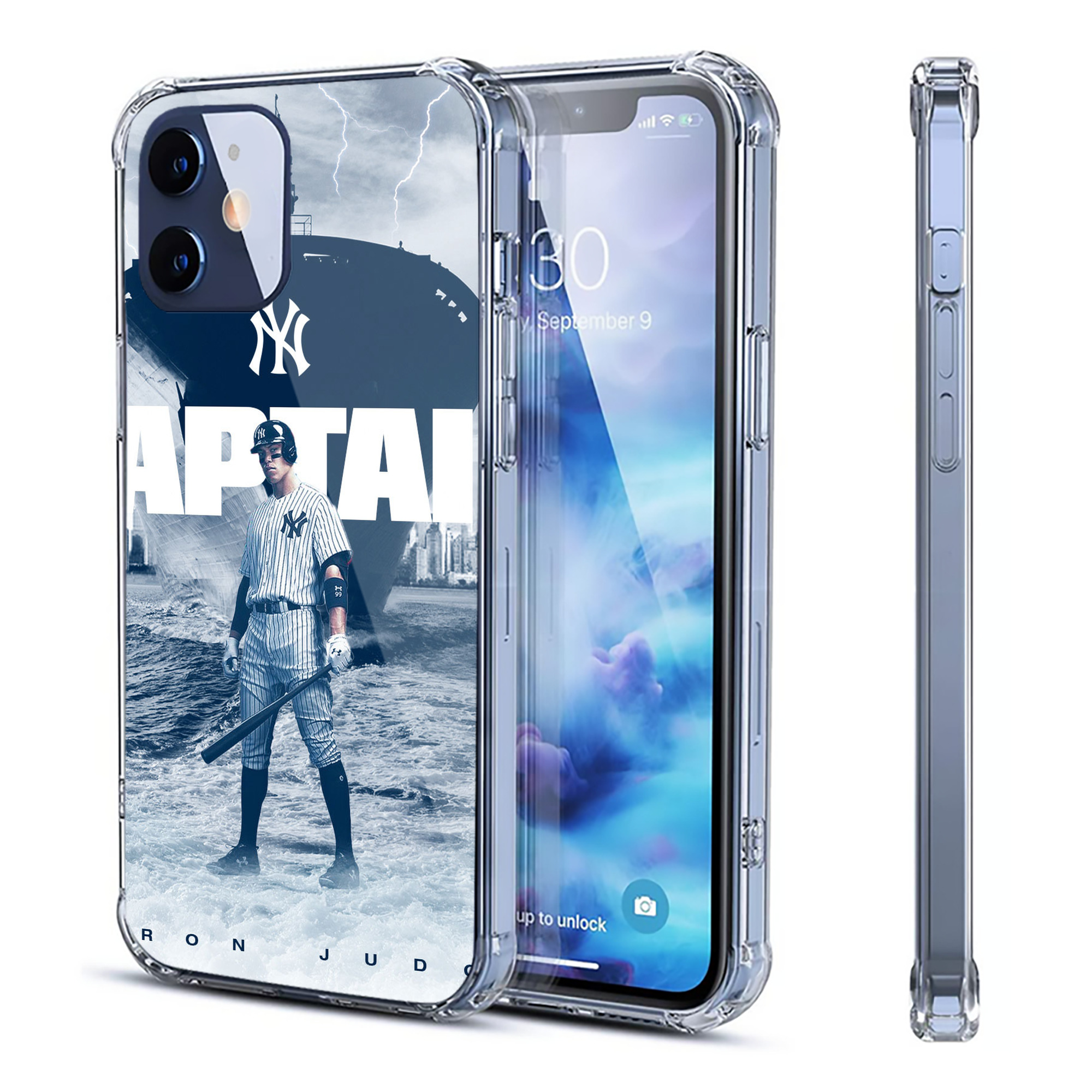 Aaron Judge Yankees Captain Clear IPhone 12 Case – Soft TPU With UV Print – Enhanced Drop Protection, Precise Fit, Anti-Fingerprint, Customizable Design, Scratch-Resistant, Yellow-Resistant